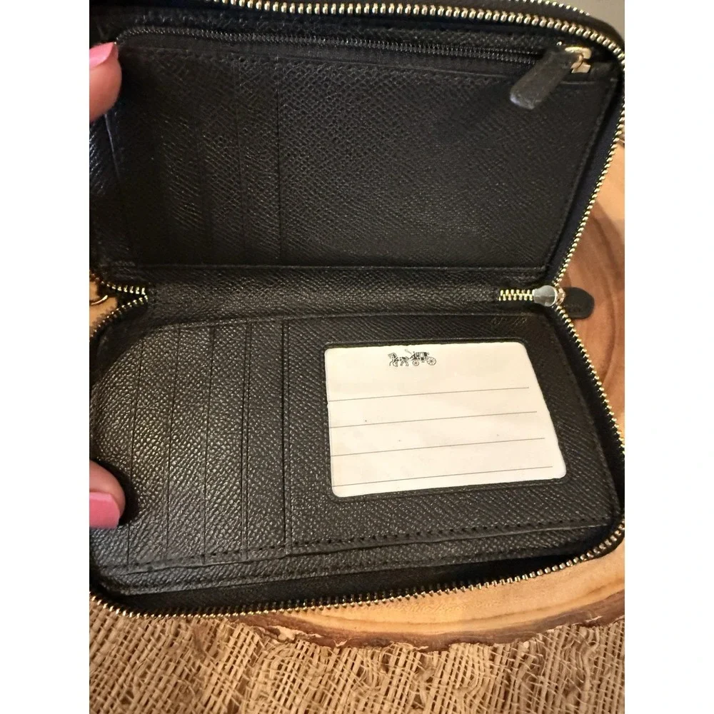 Coach Medium Id Zip Wallet In‎ Signature Canvas Black & Brown New 228$